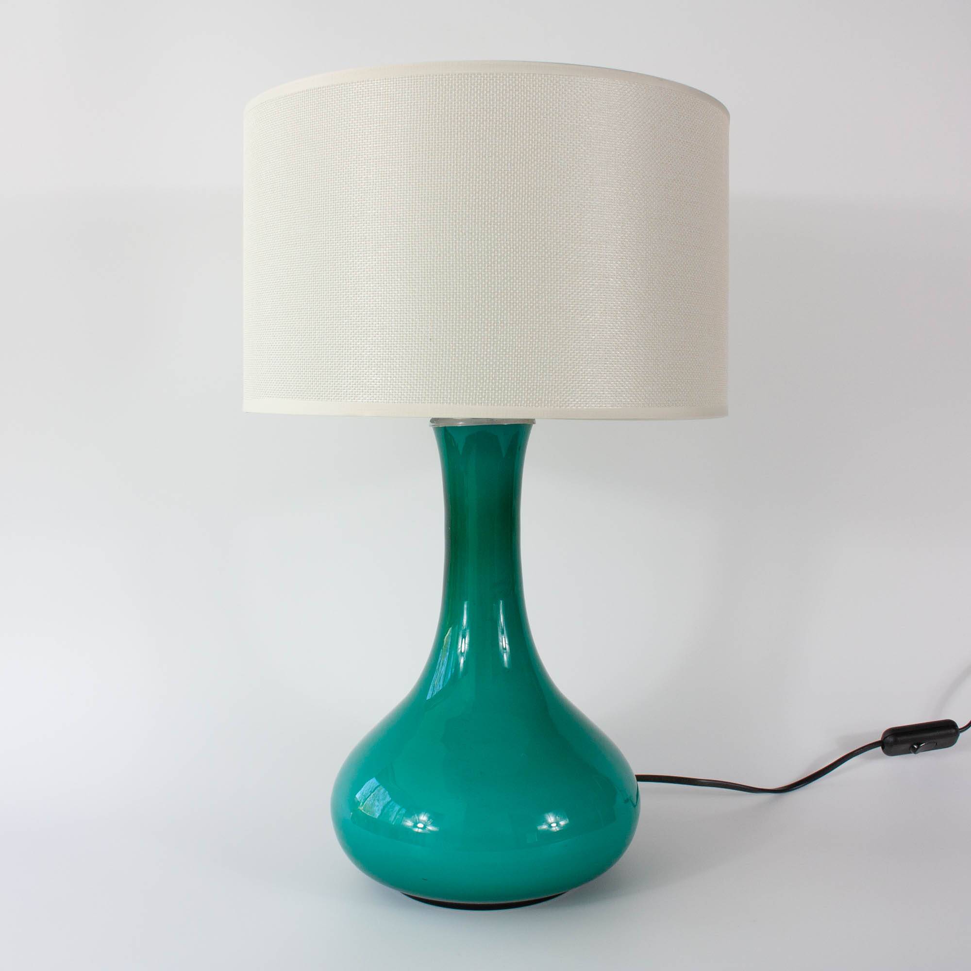 Vintage 1960s Portuguese Turquoise Opaline Glass Table Lamp