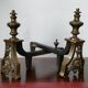 Pair of Louis-Philippe andirons with Caryatids - Bronze, cast iron - 19th century