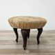 Vintage walnut pouf with fabric-covered seat, 1940s