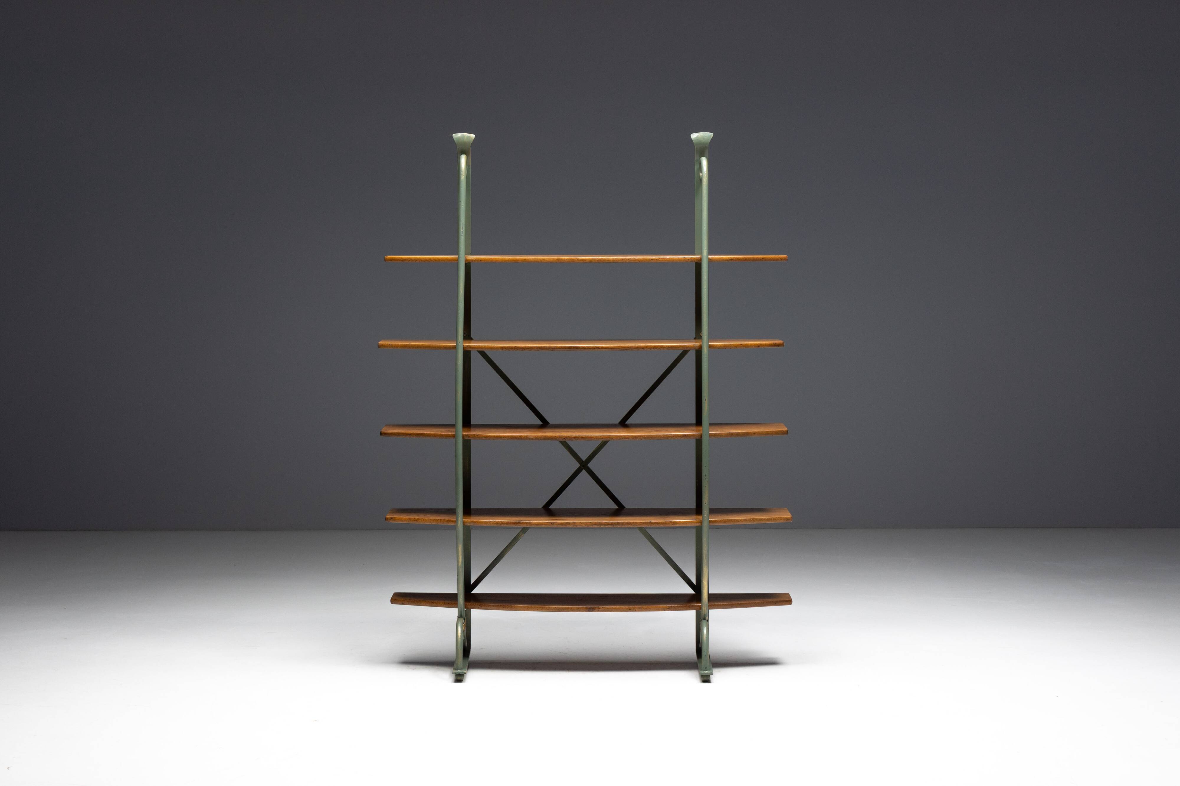 Bakery Display Rack with Iron Frame and Oak Shelves, France, 1920s