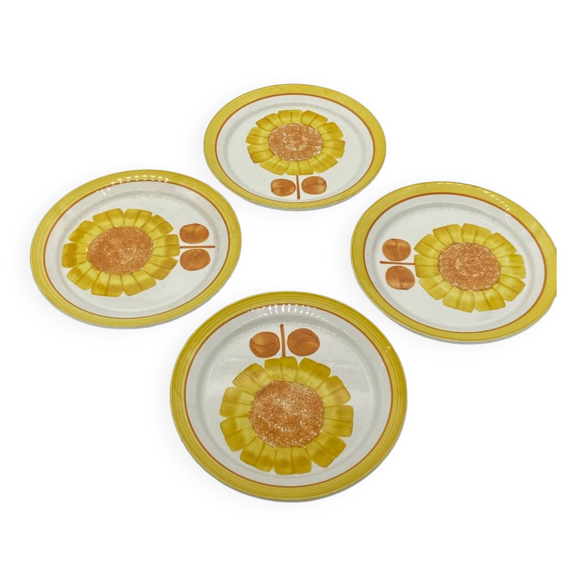 Série d’assiettes plates Alice Digoin Sarreguemines vintage, fleurs, tournesol 🌻