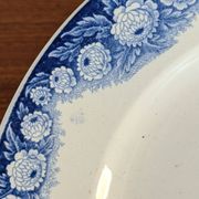 Antique compote dish with blue floral decoration.