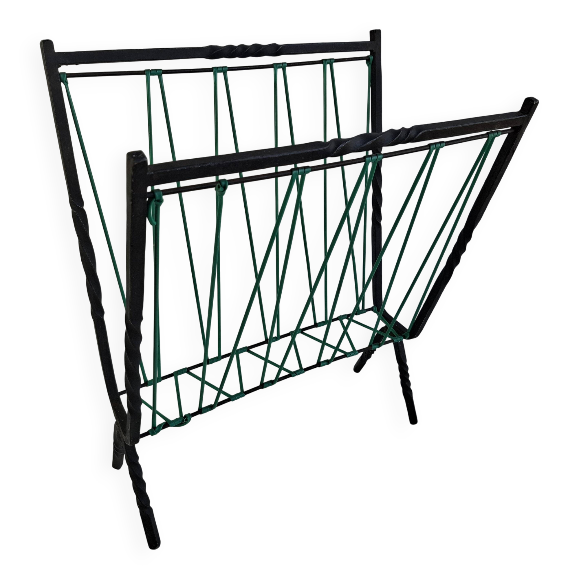 1960 Czechoslovakian Mid-Century Magazine Rack with Green Wire