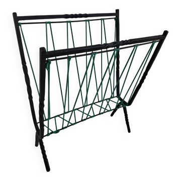 1960 Czechoslovakian Mid-Century Magazine Rack with Green Wire