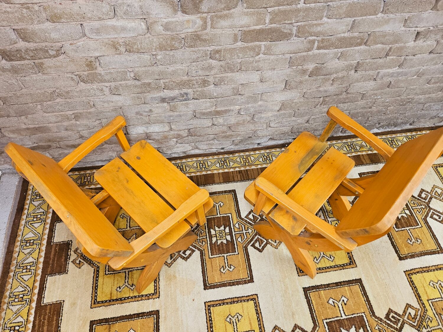 Pair of solid wood armchairs 1960