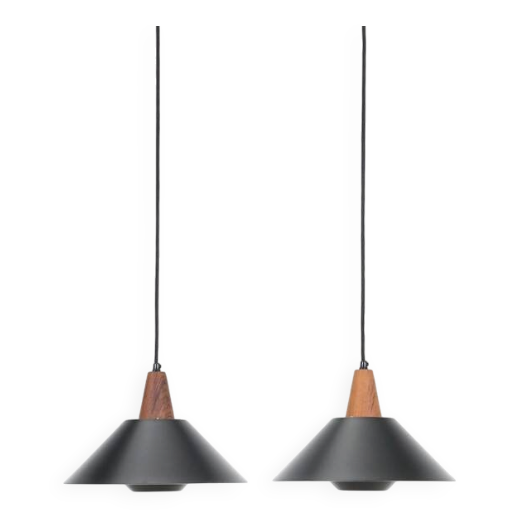 Set of 2 black mid-century pendant lamps by Elfi / 1960s / 1970s / Danish modern design