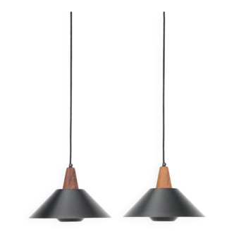 Set of 2 black mid-century pendant lamps by Elfi / 1960s / 1970s / Danish modern design