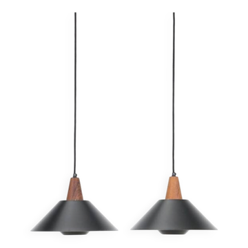 Set of 2 black mid-century pendant lamps by Elfi / 1960s / 1970s / Danish modern design