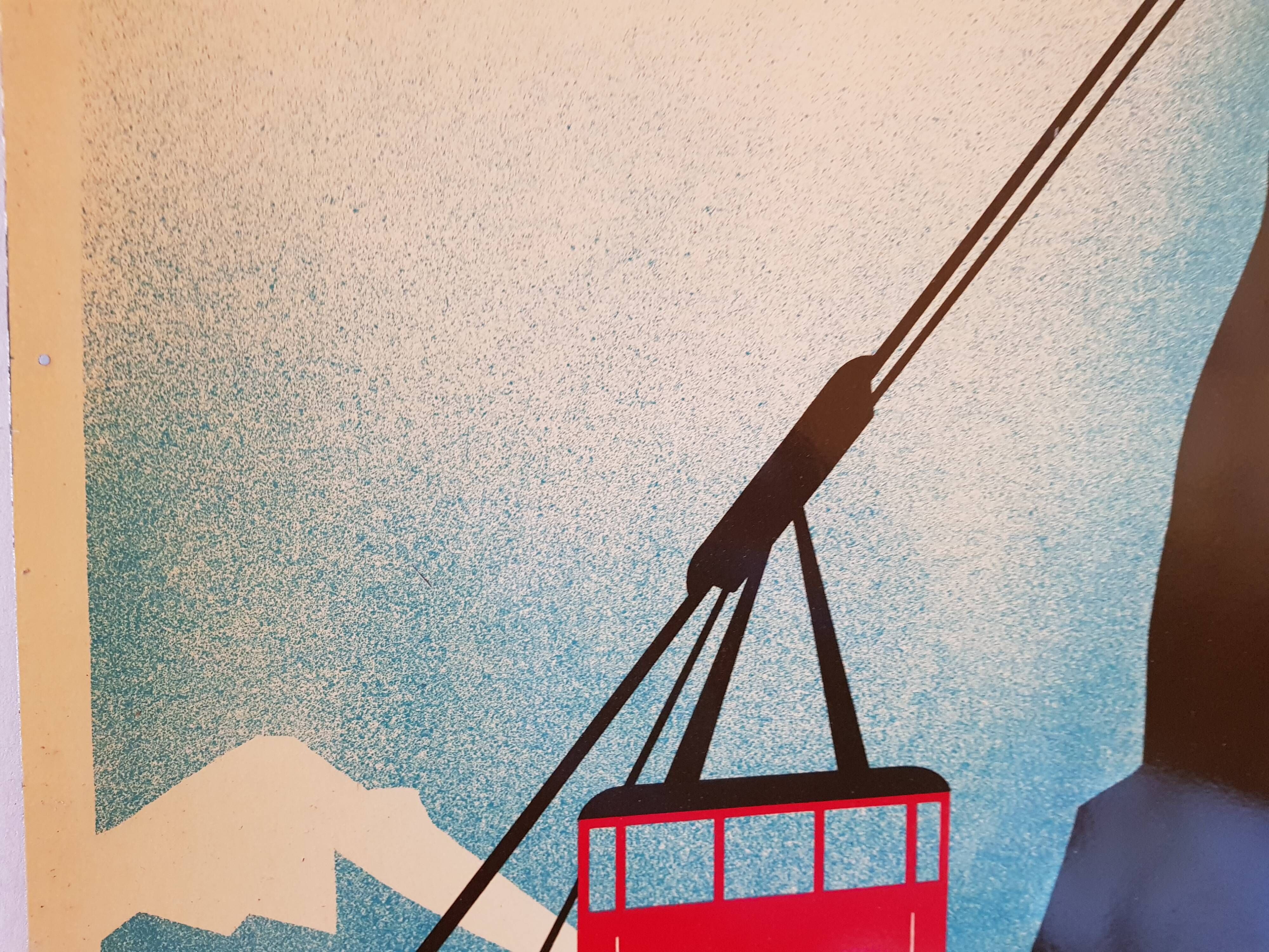 Poster Plaque Tole Painted Advertising "The Veyrier Cable Car of Lake D' Annecy"