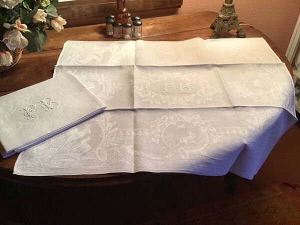 Set de 6 serviettes de chasse 19eme marquées « PB »