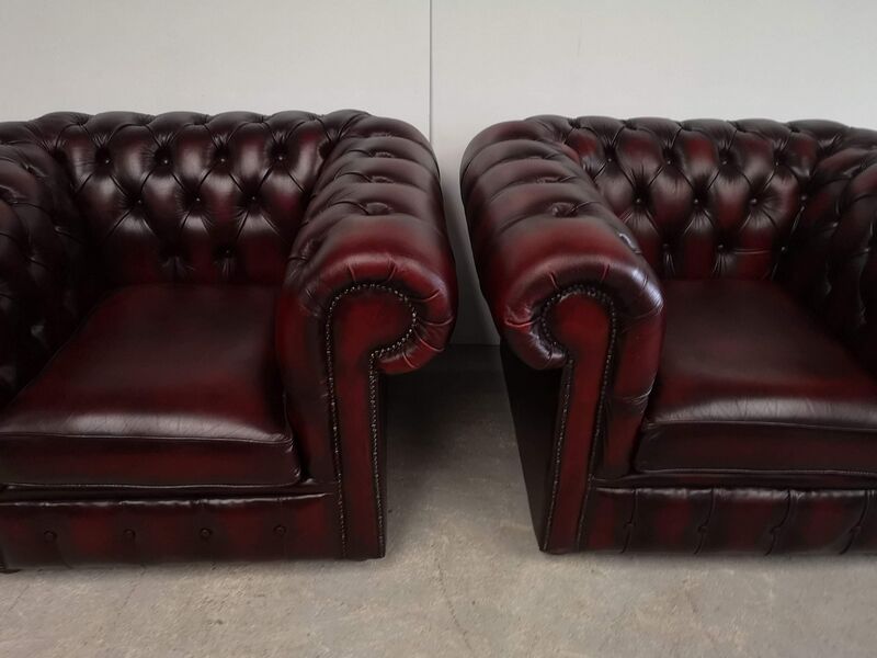 Chesterfield burgundy leather armchairs
