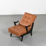 Fauteuils en bois et cuir, circa 1950