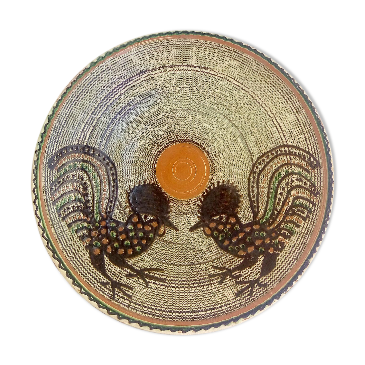 Romanian 1970 Horezu roosters dish