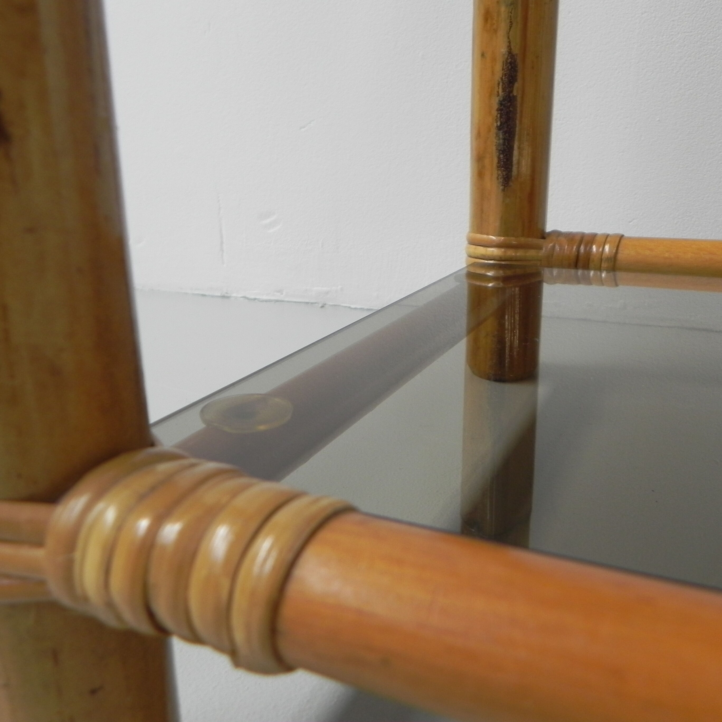 Bamboo display cabinet with 5 smoked glass shelves