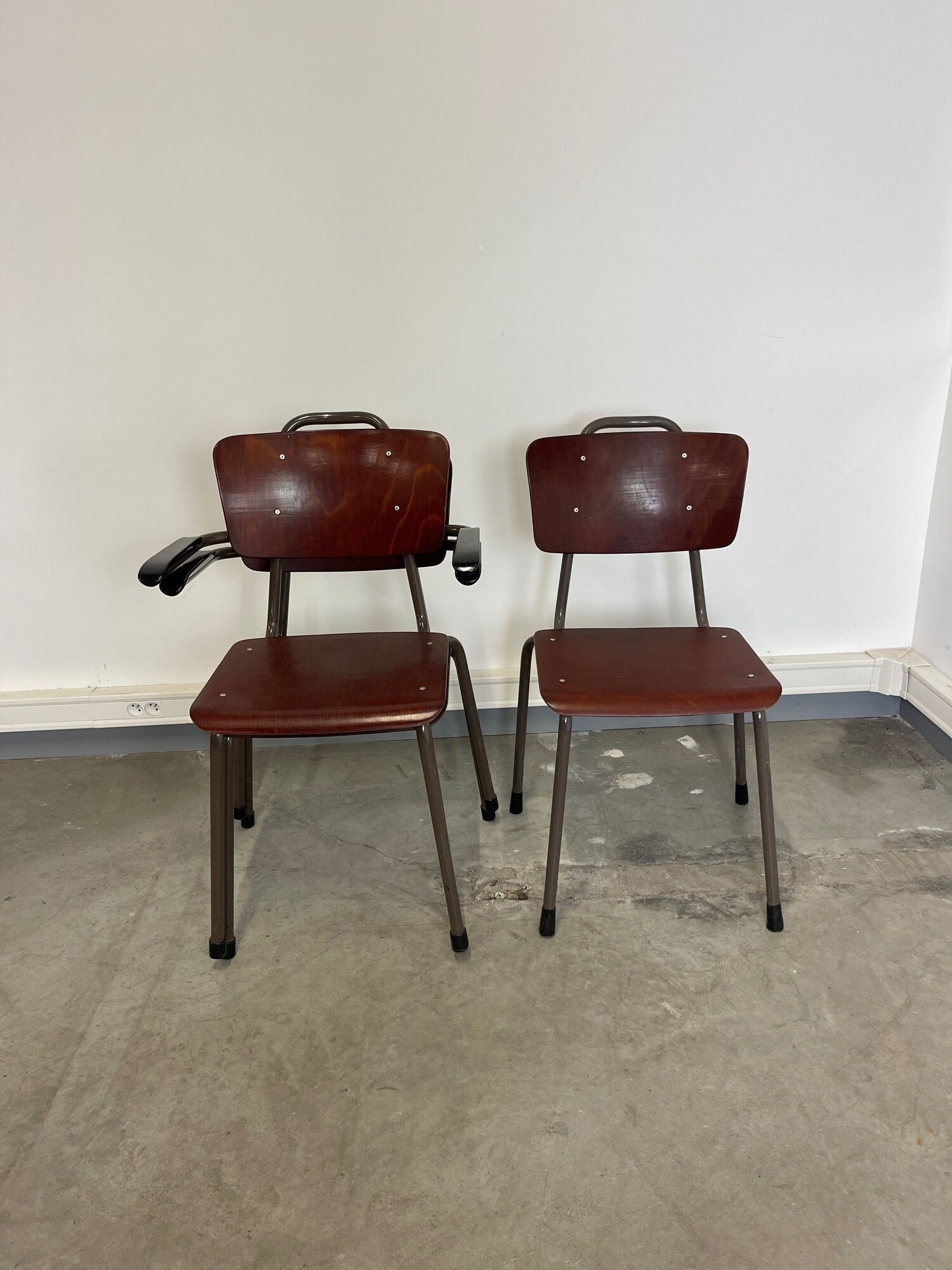 Set of 3 Galvanitas mahogany school chairs 1970s Netherlands