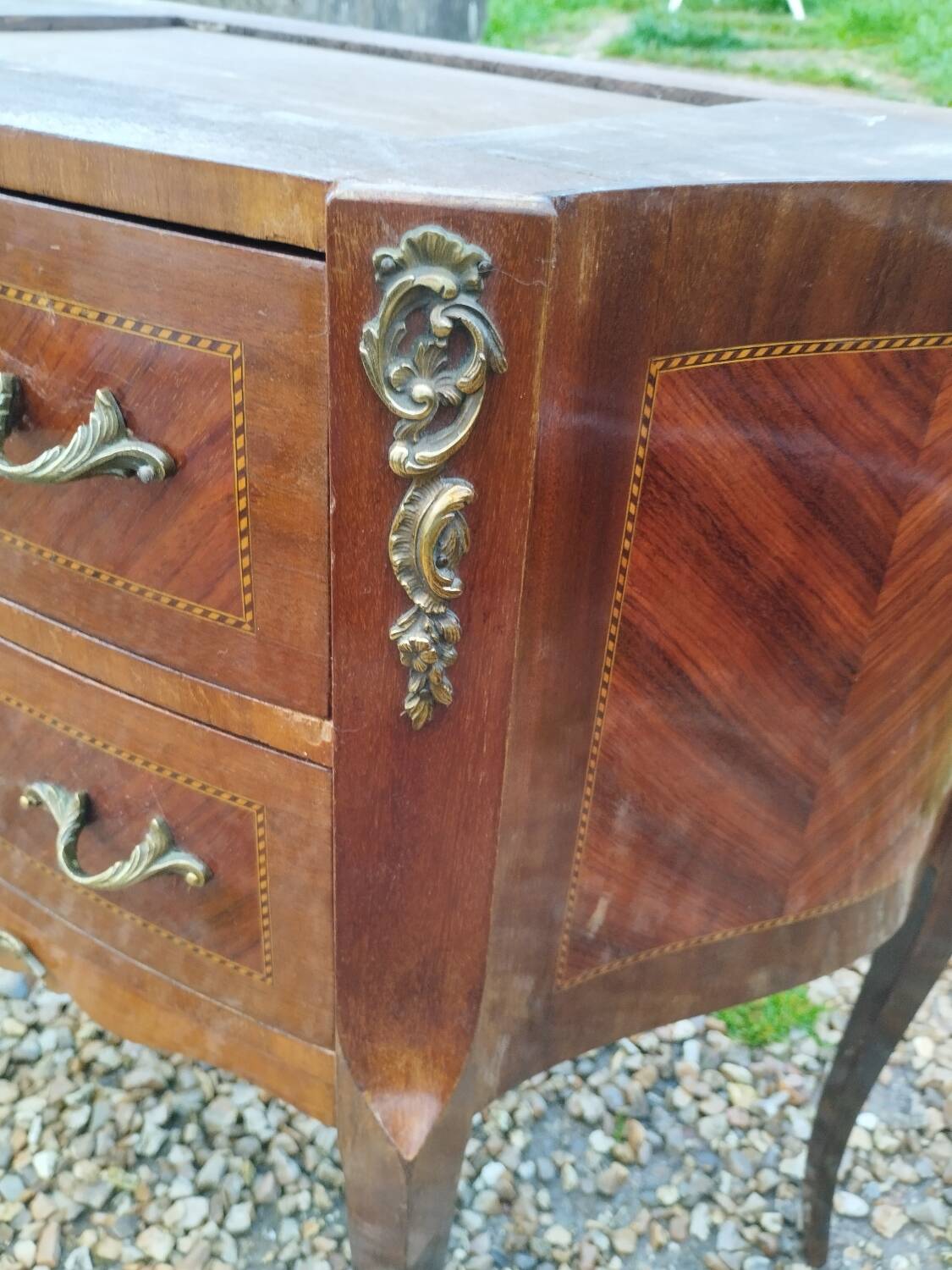 Commode ancienne marqueterie style louis xvi plateau marbre