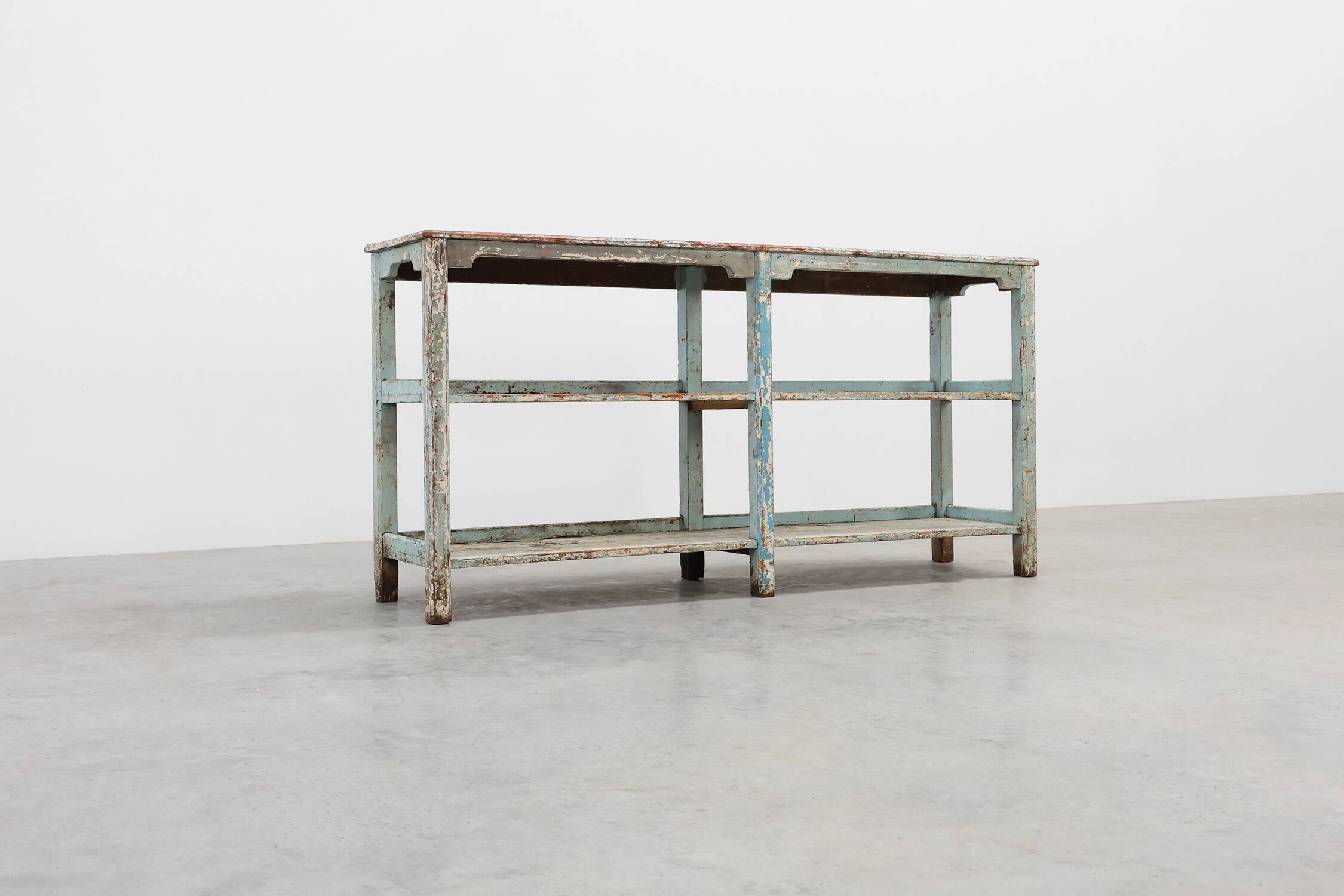 Industrial console with patina of old layers of paint, France ca. 1900