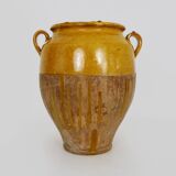 pot à confit jaune vernissé, sud ouest de la France. Pot de conservation. Pyrénées XIXème