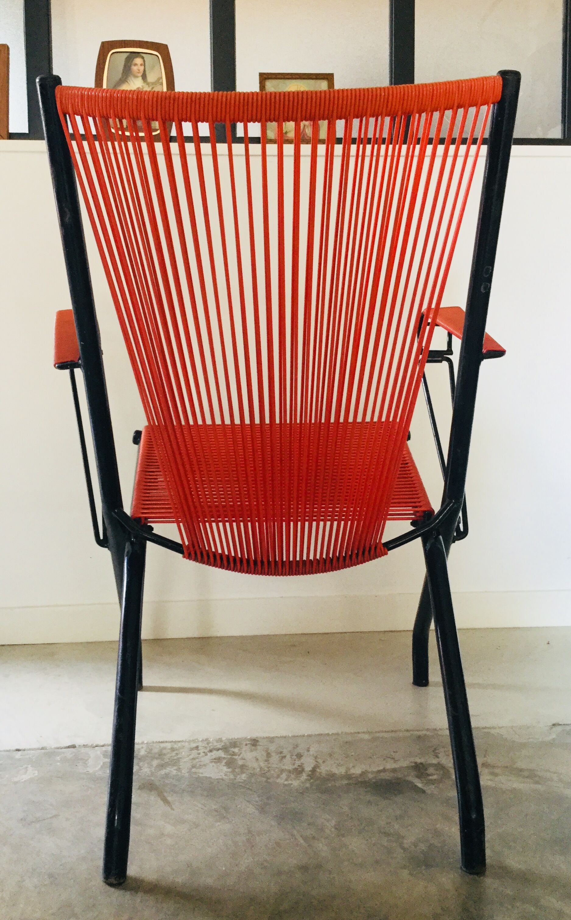 André Monpoix's orange scoubidou folding chair - 1960s