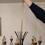 Large chandelier Mid-Century 1950s – 8 lights – wrought iron and brass