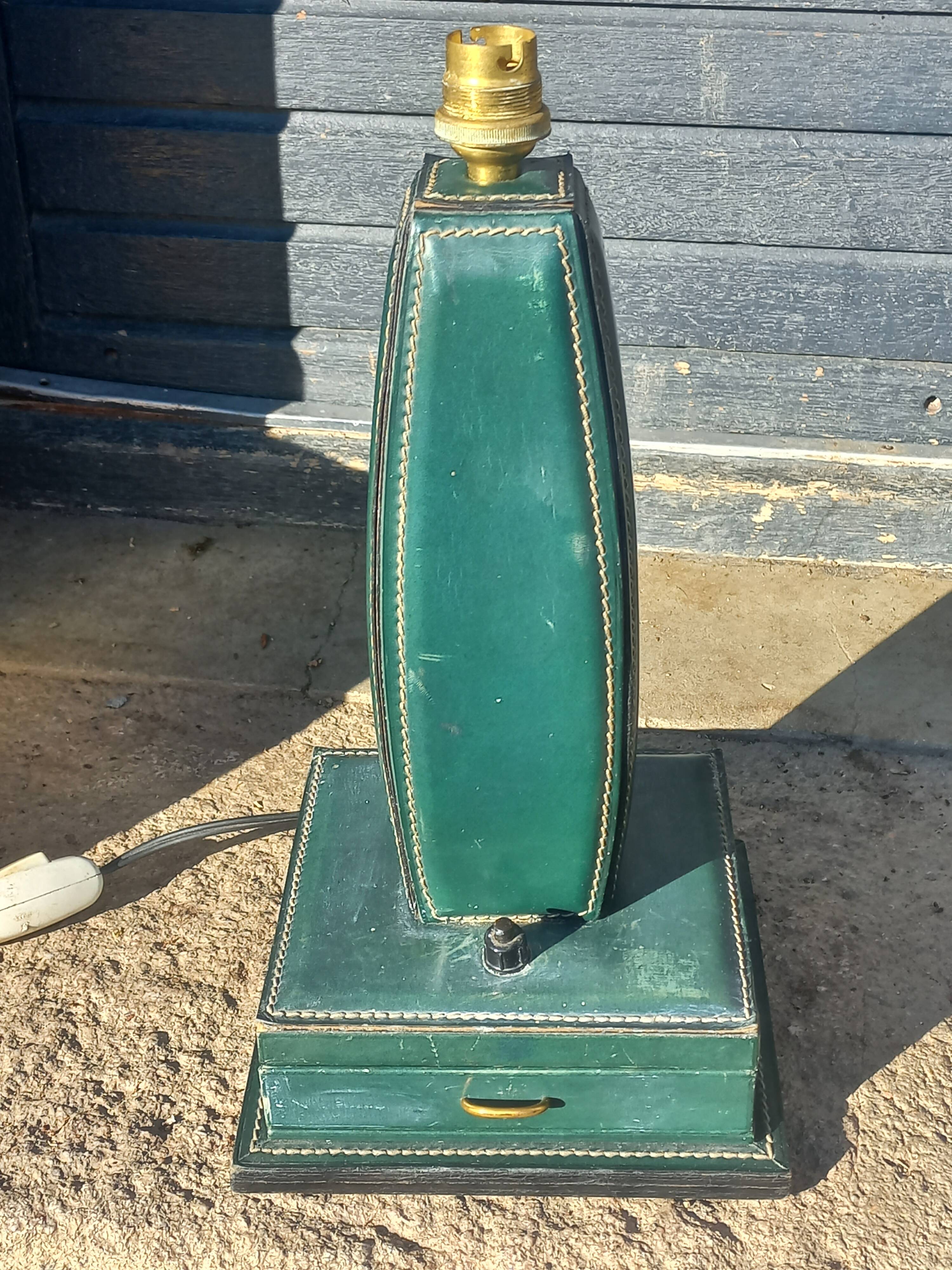 Vintage leather desk lamp with saddle stitching from the 1960s.