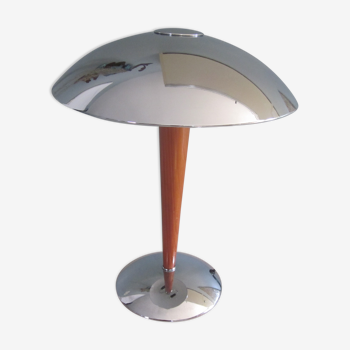 Lampe de bureau en metal chromè et bois