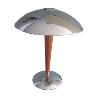 desk lamp in chrome metal and wood