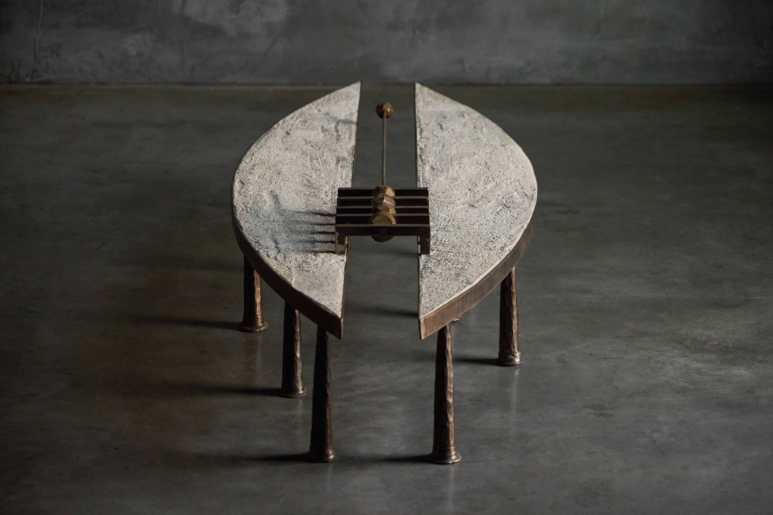 Thomas Serruys steel and stone brutalist coffee table, Belgium, 2019