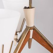Vintage 50s chandelier in brass, wood and opal glass italian design