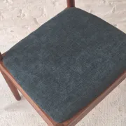 Pair of Henning Kjaernulf teak dining chairs sea blue-green, Denmark 1960s