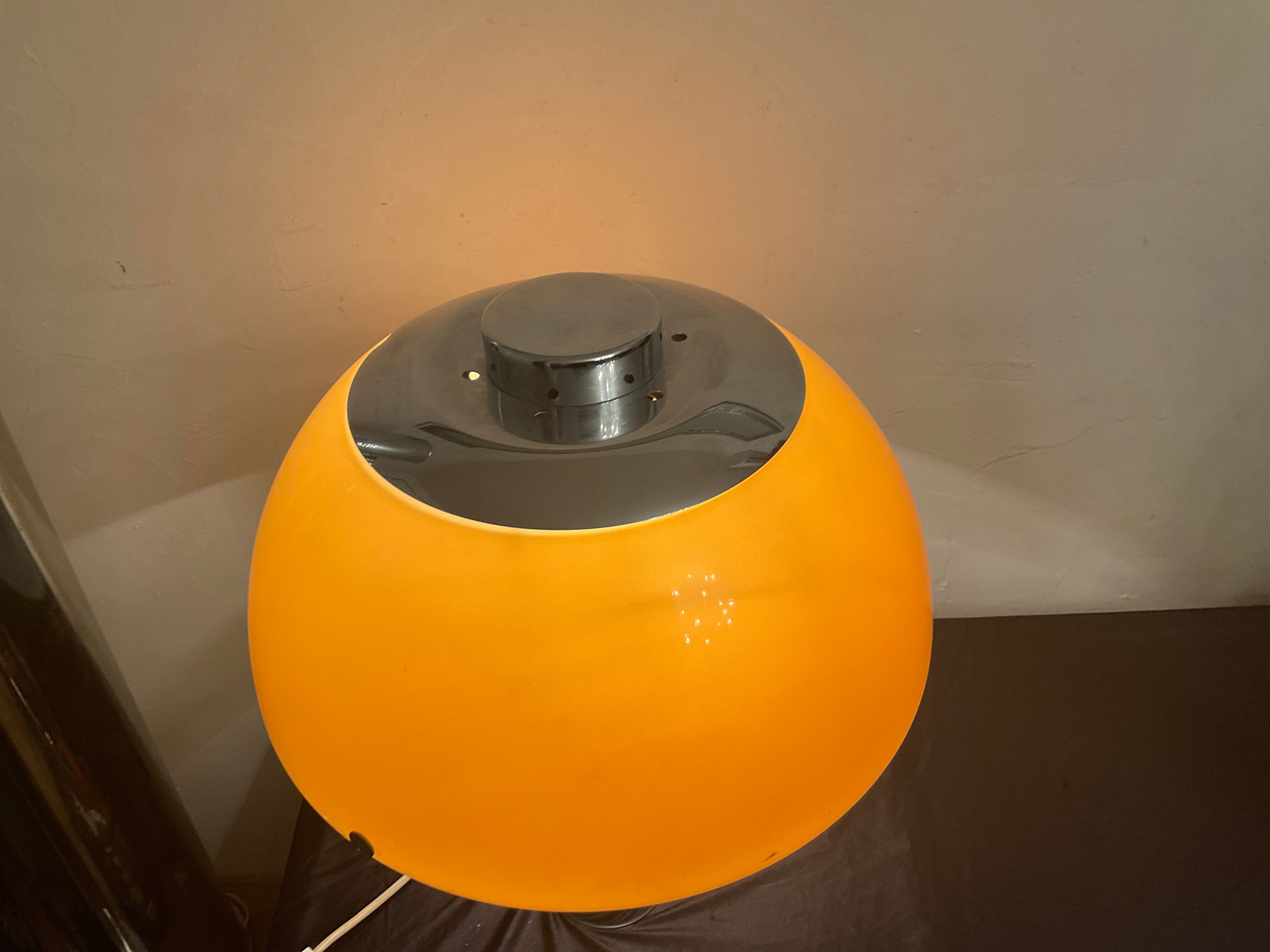Vintage mushroom desk lamp, chrome design and orange Plexiglas