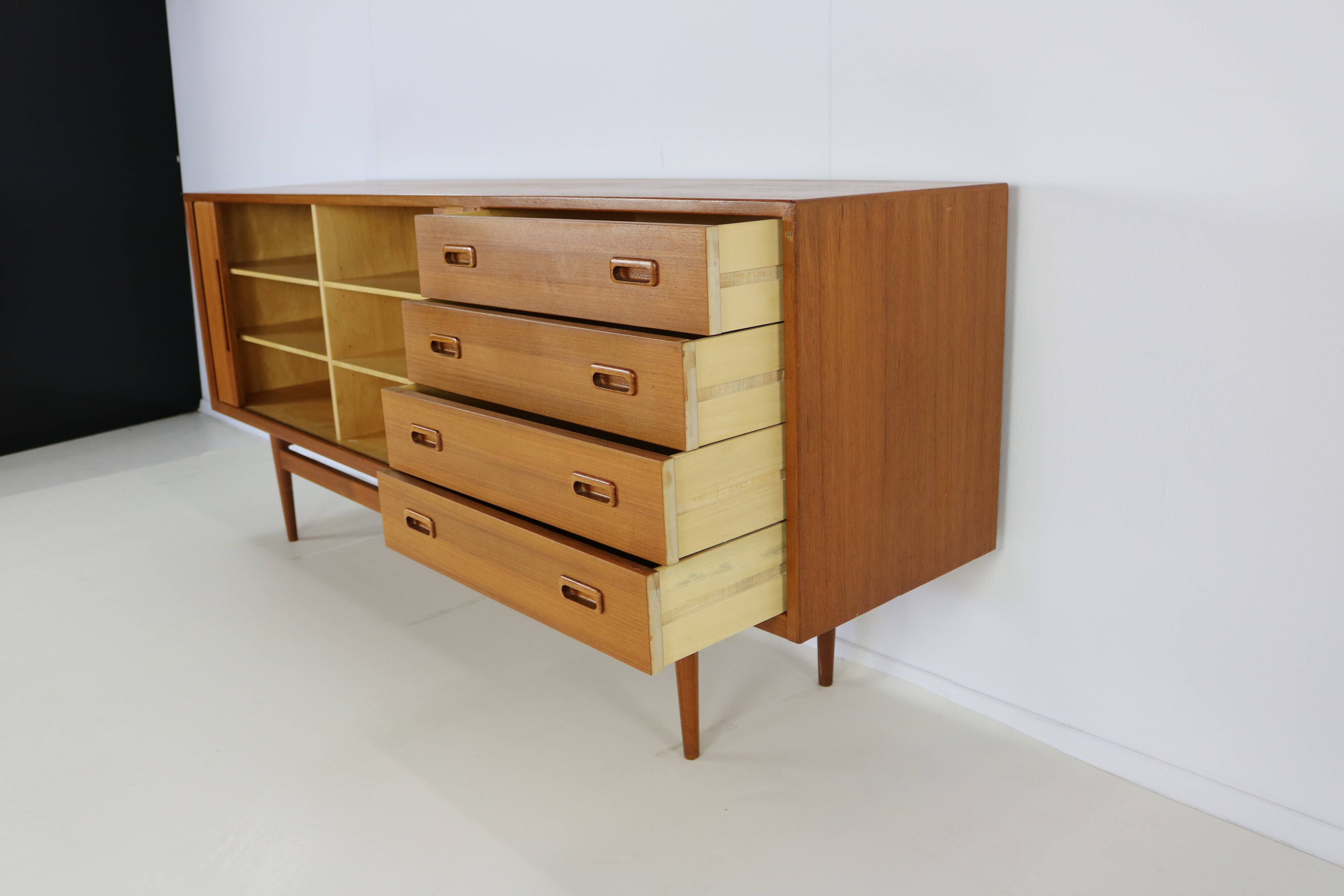 Teak enfilade with 2 tambour doors