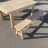 Solid oak farmhouse table and these two benches