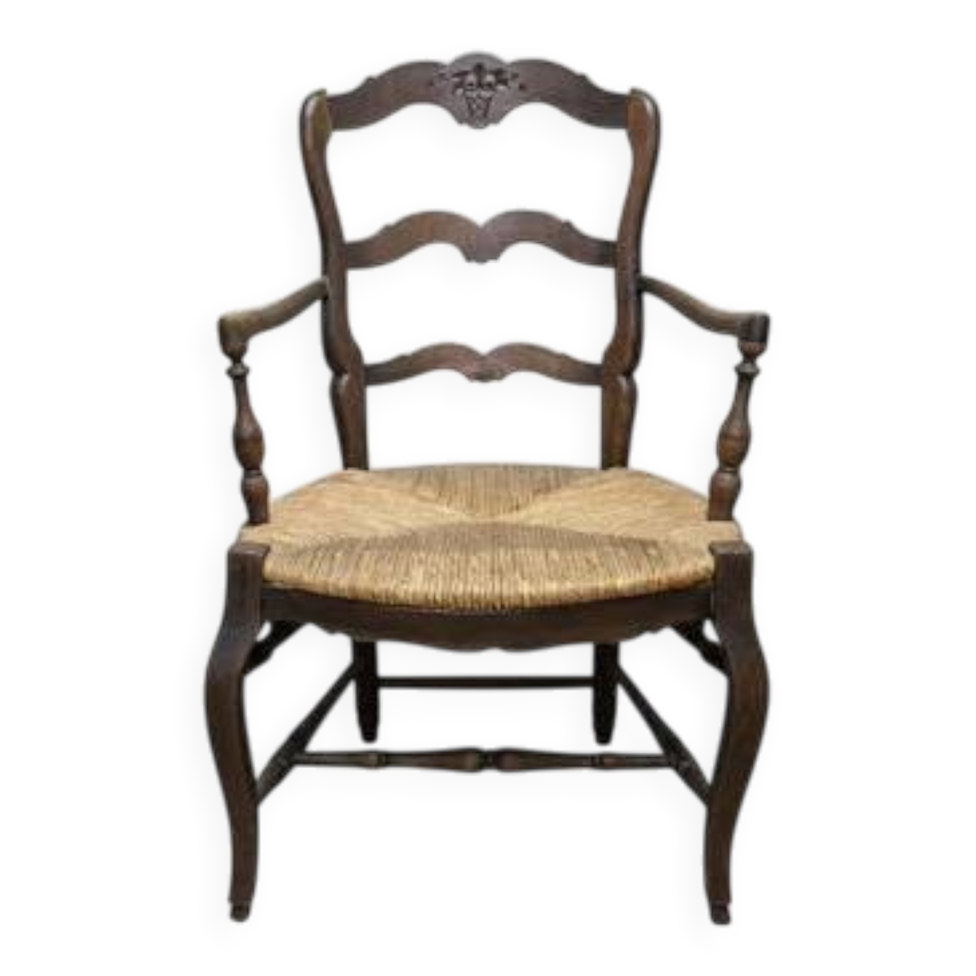 French provincial oak armchair with woven seat, early 20th century, France