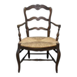French provincial oak armchair with woven seat, early 20th century, France