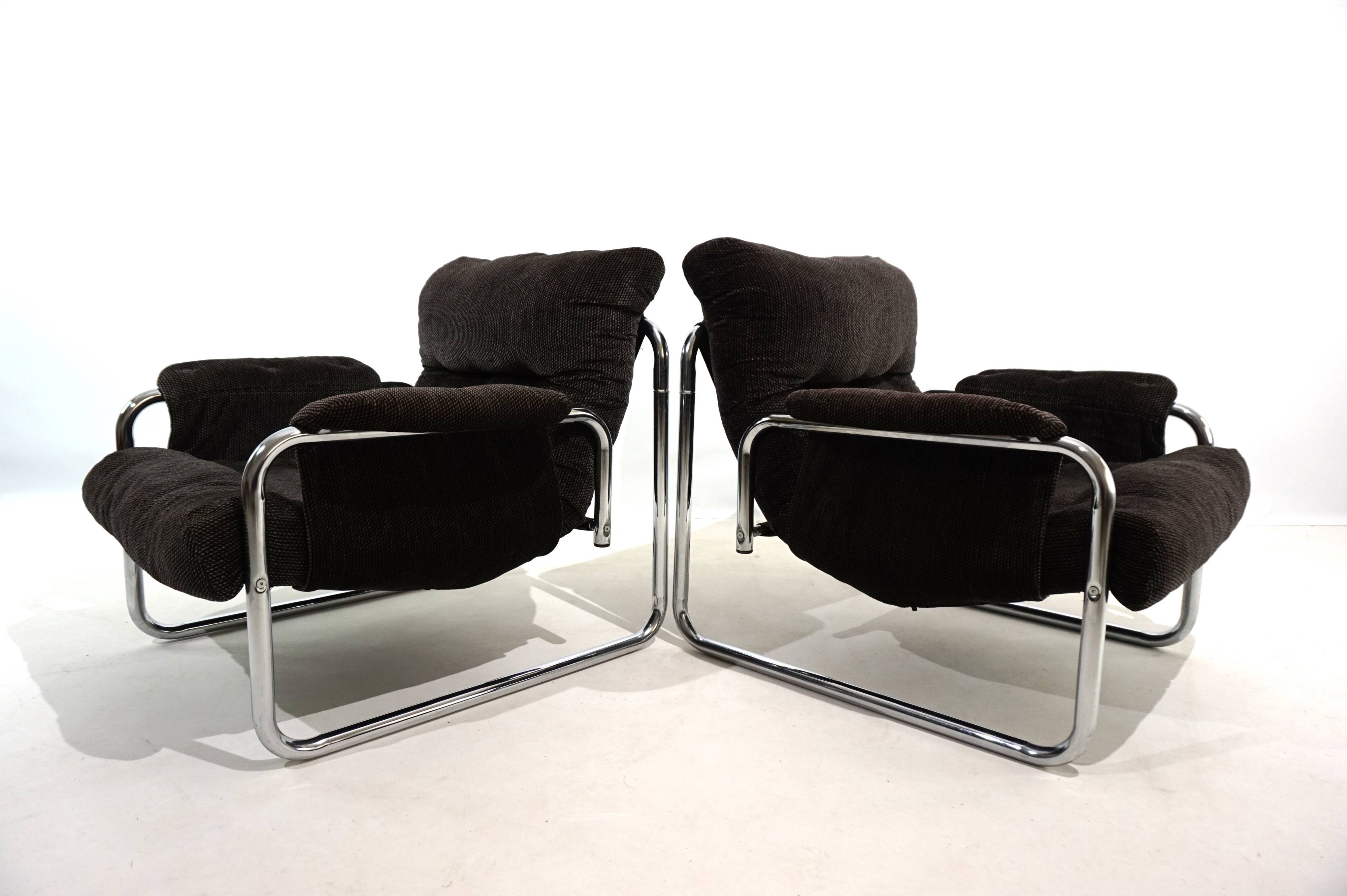Lot de 2 fauteuils lounge cantilever chromés Herlag par Johan Bertil Häggström