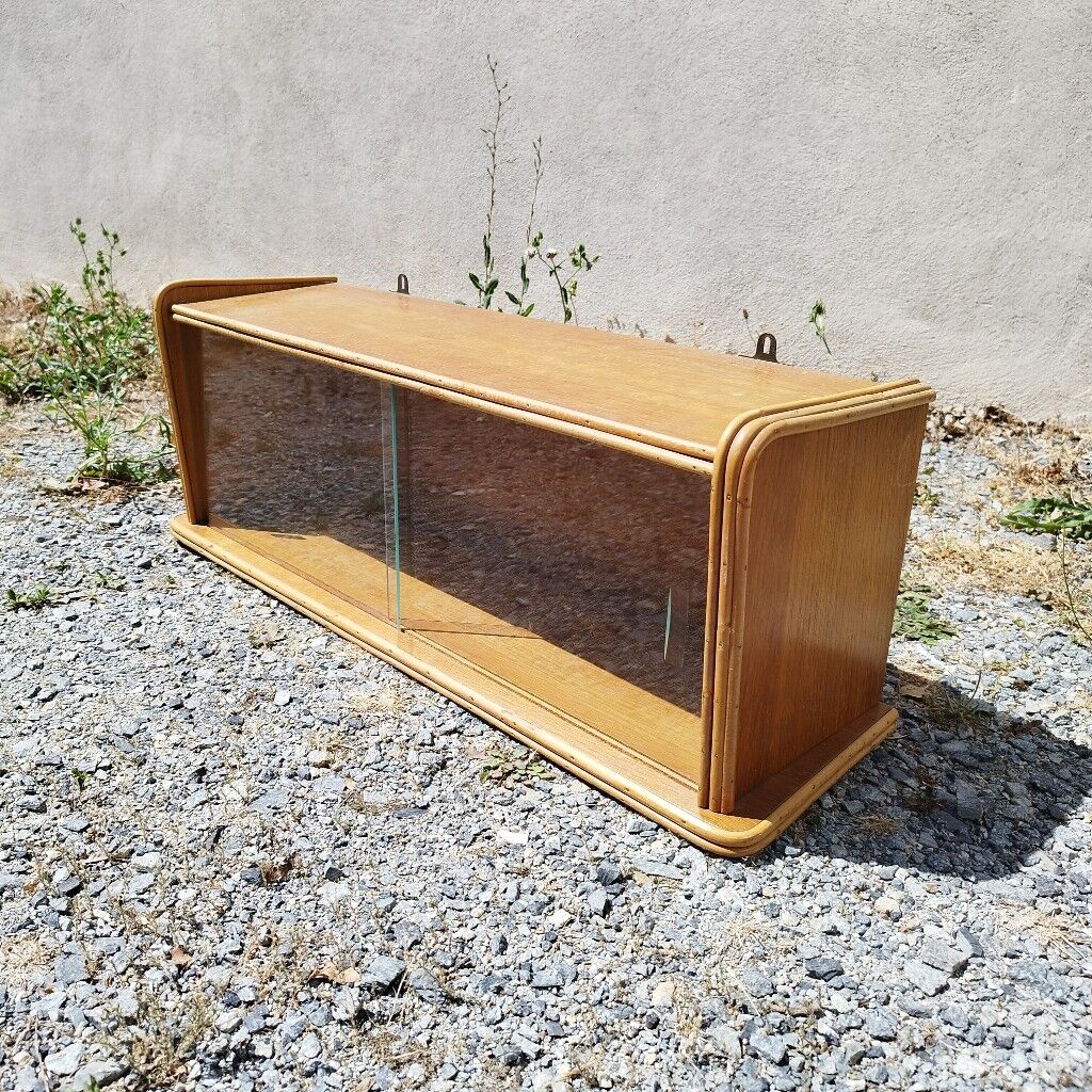 Rattan glazed shelf vintage design storage