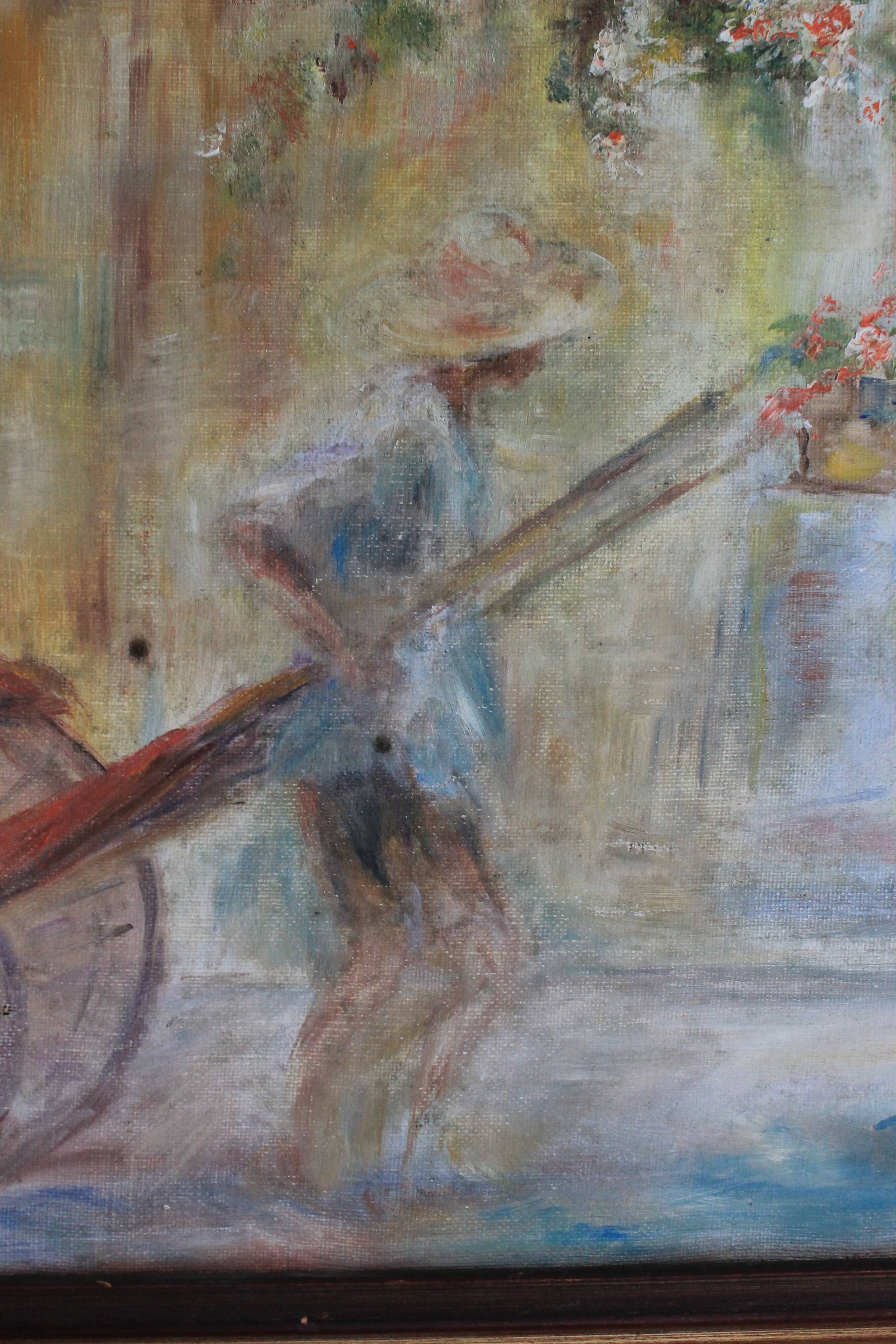 Oil on canvas signed F. Fosso, depicting a man pulling a cart.