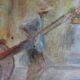 Oil on canvas signed F. Fosso, depicting a man pulling a cart.