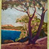 1920s French Riviera Seascape  Oil Painting of Saint Tropez Coast on Panel
