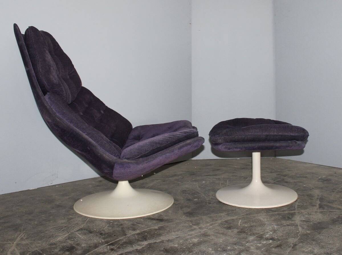 Armchair and ottoman model F585 in purple by Geoffrey D. Harcourt for Artifort, 1960s.