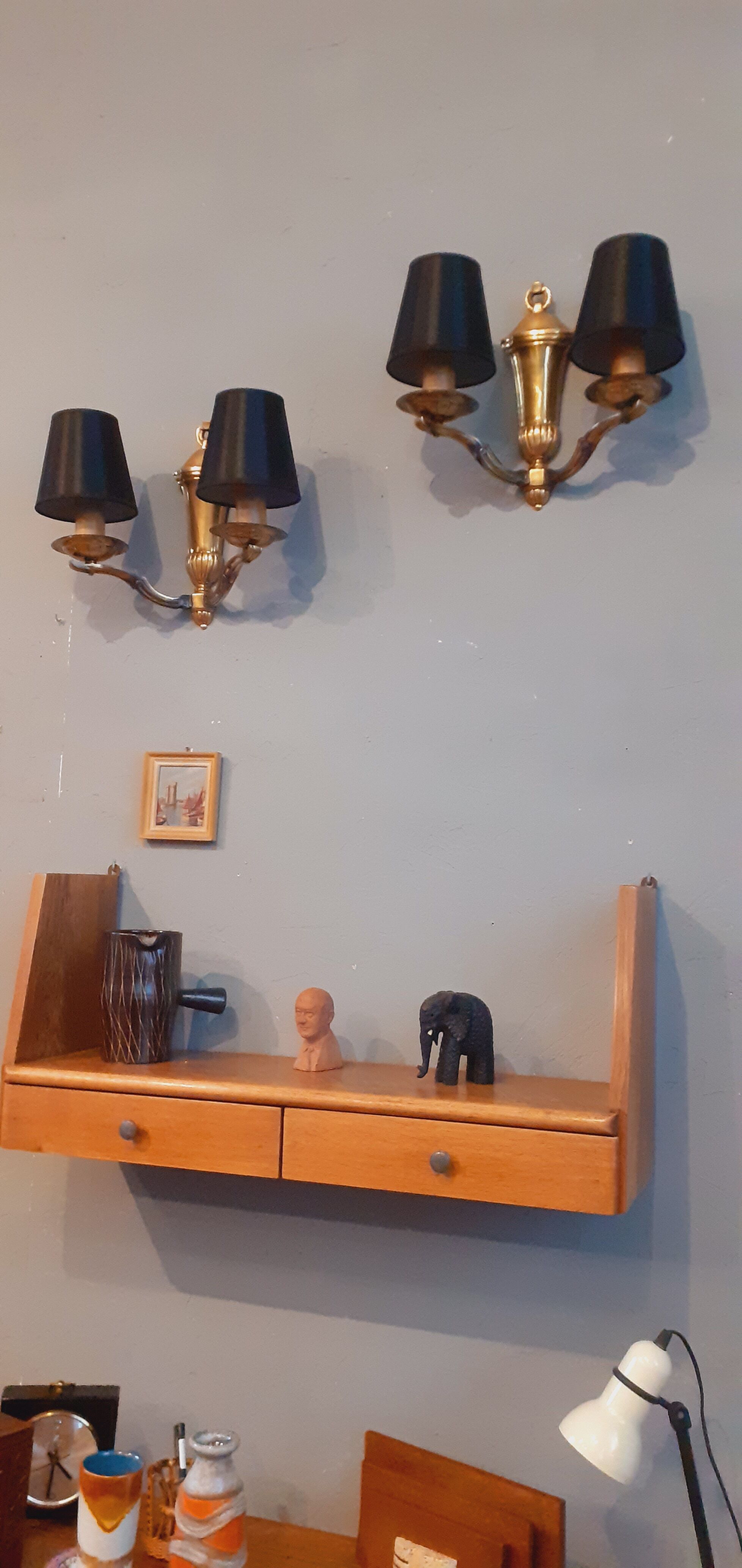 Pair of wall lamps double year 50 in bronze neo-classical style signed Petitot