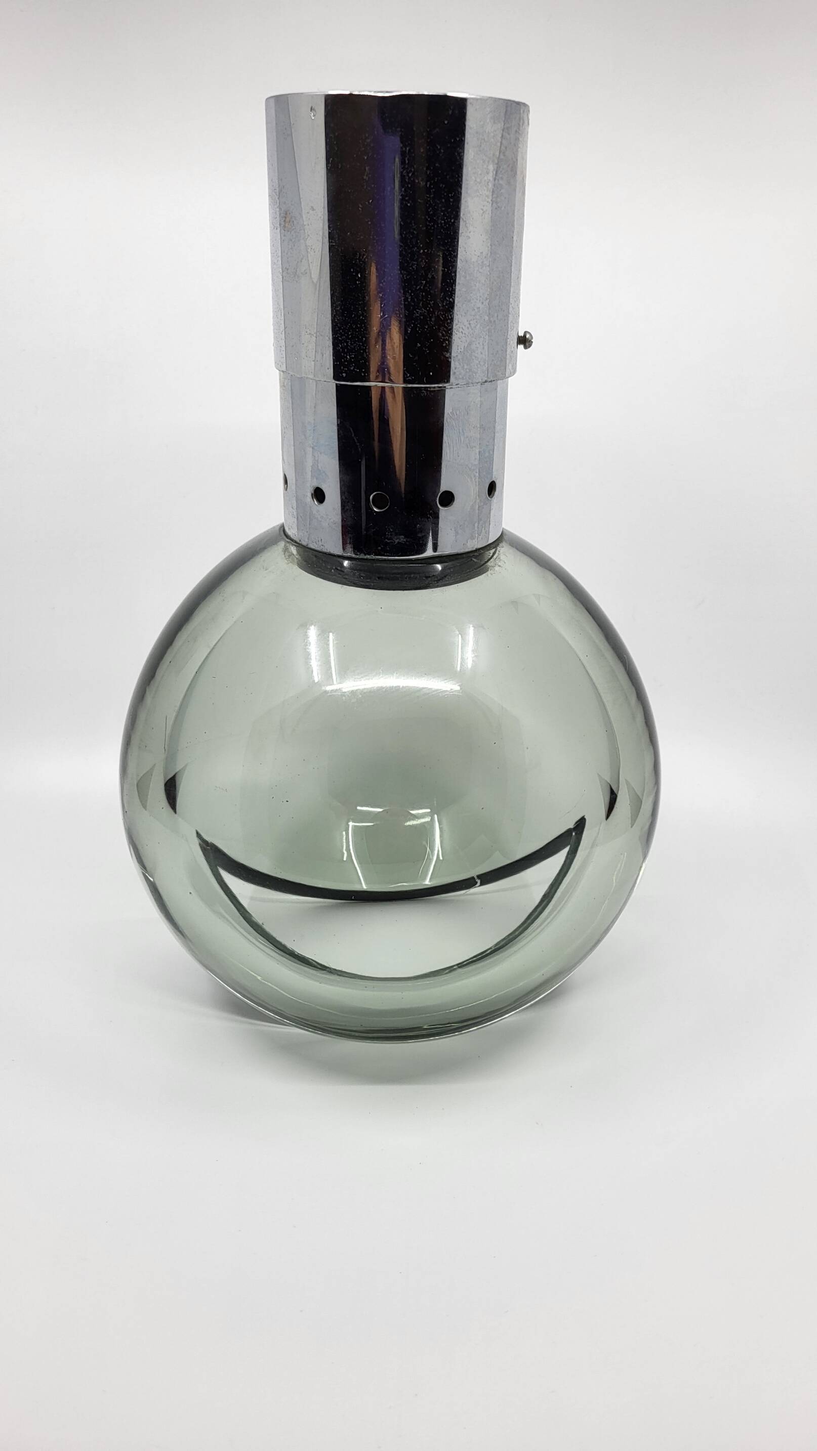 Pendant chandelier, chrome and smoked glass, eye ball design, space age, Italy, 1970s