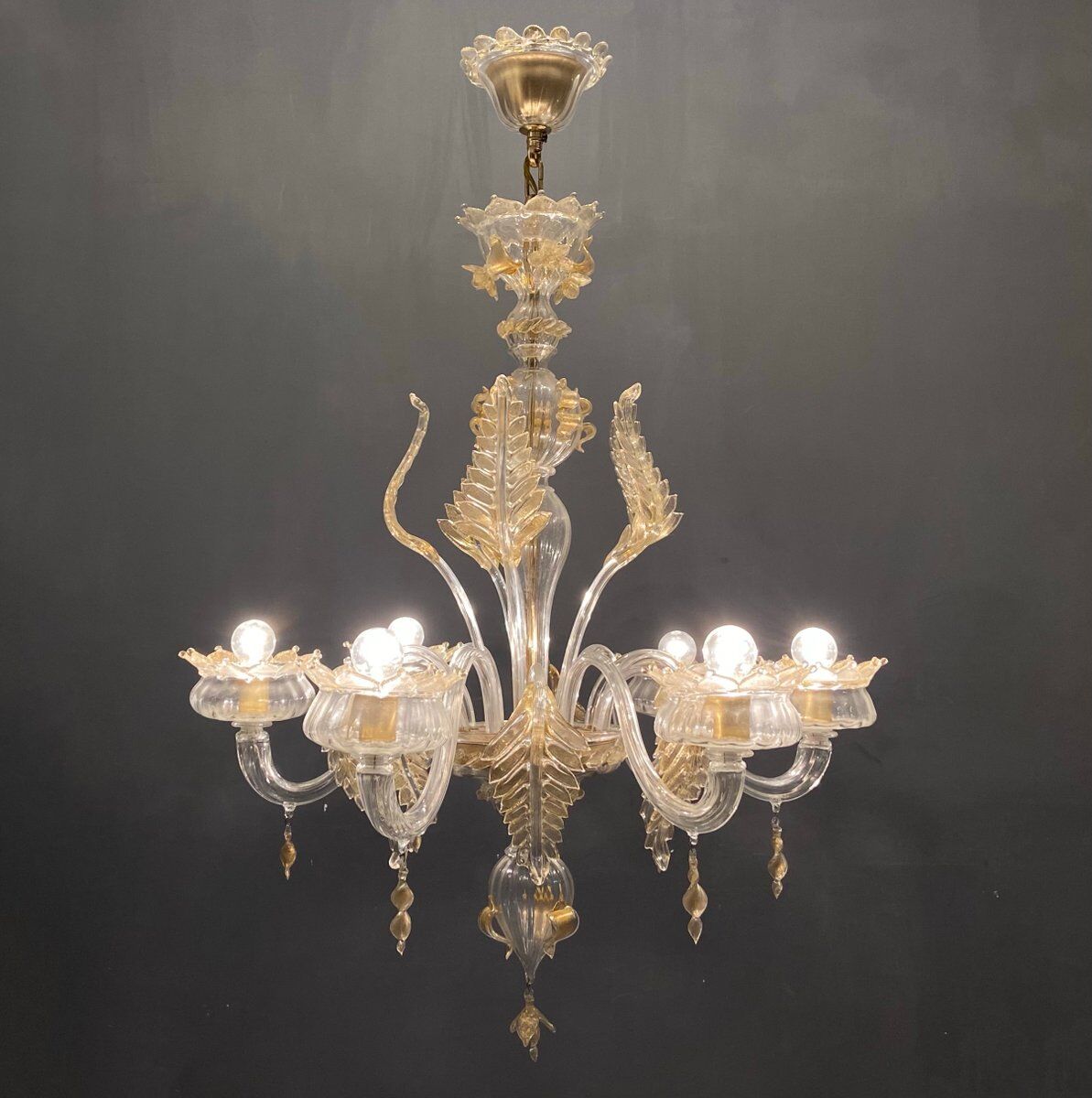 Italian Murano Glass Gold Chandelier by La Murrina