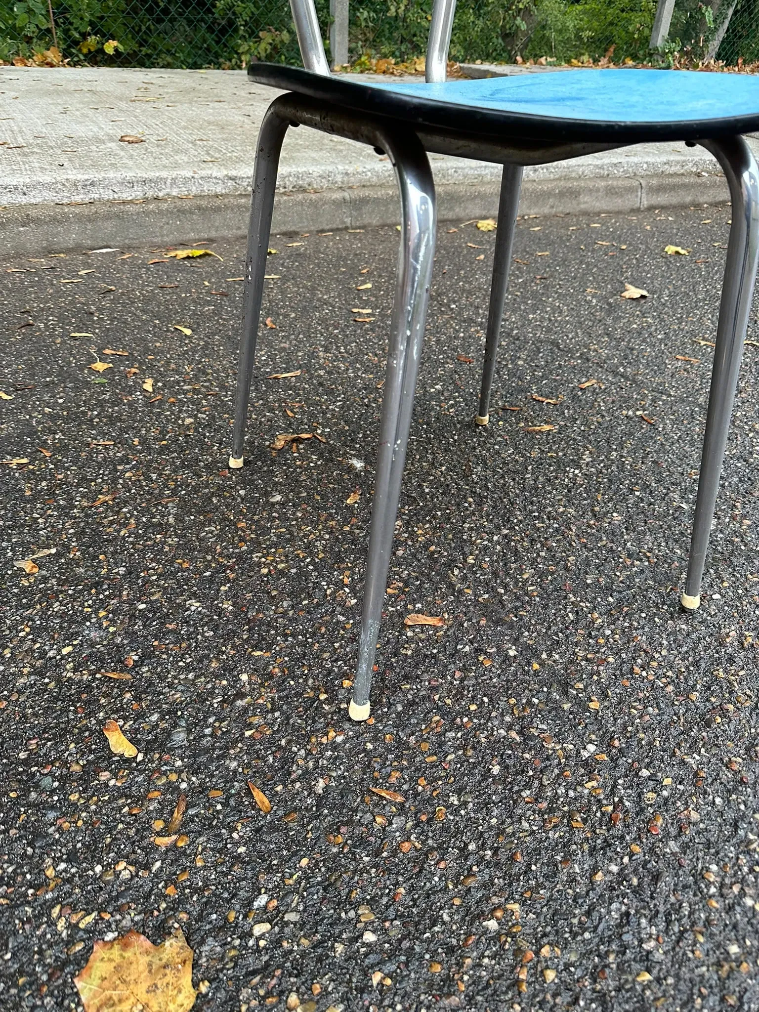 Vintage chair in sky blue Formica with chrome metal 1