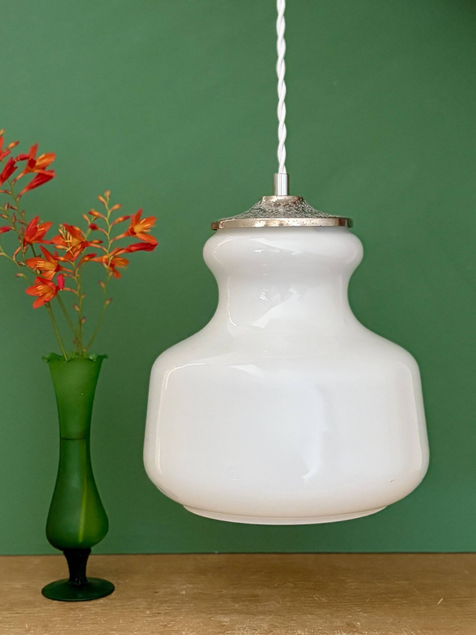 Vintage white opaline suspension globe