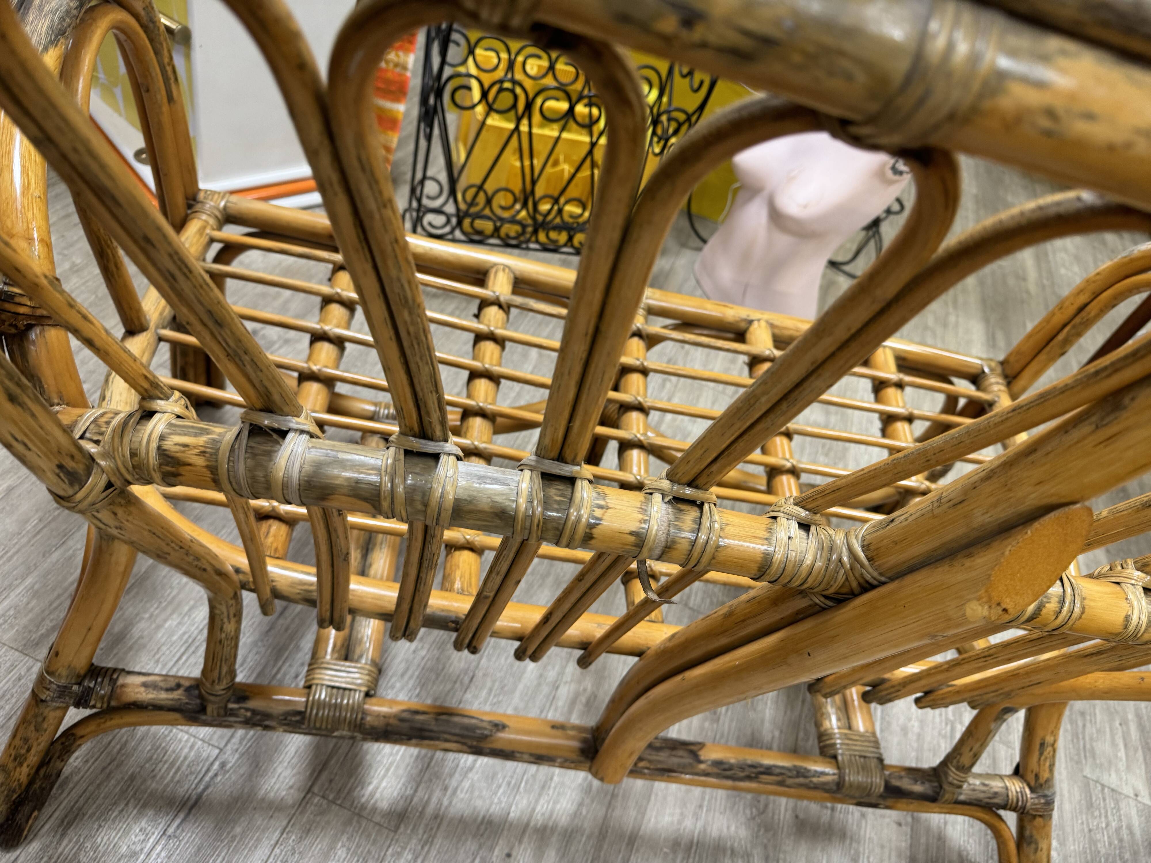 Vintage rattan bench 70