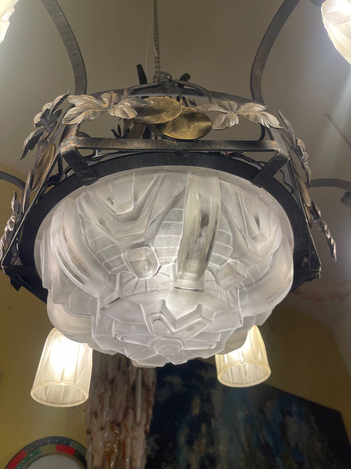 Art déco Muller Frères Luneville signé 7 lampes ,1930s