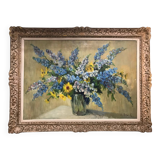 Large Painting, Oil On Canvas, Bouquet Of Flowers, Signed Barjan