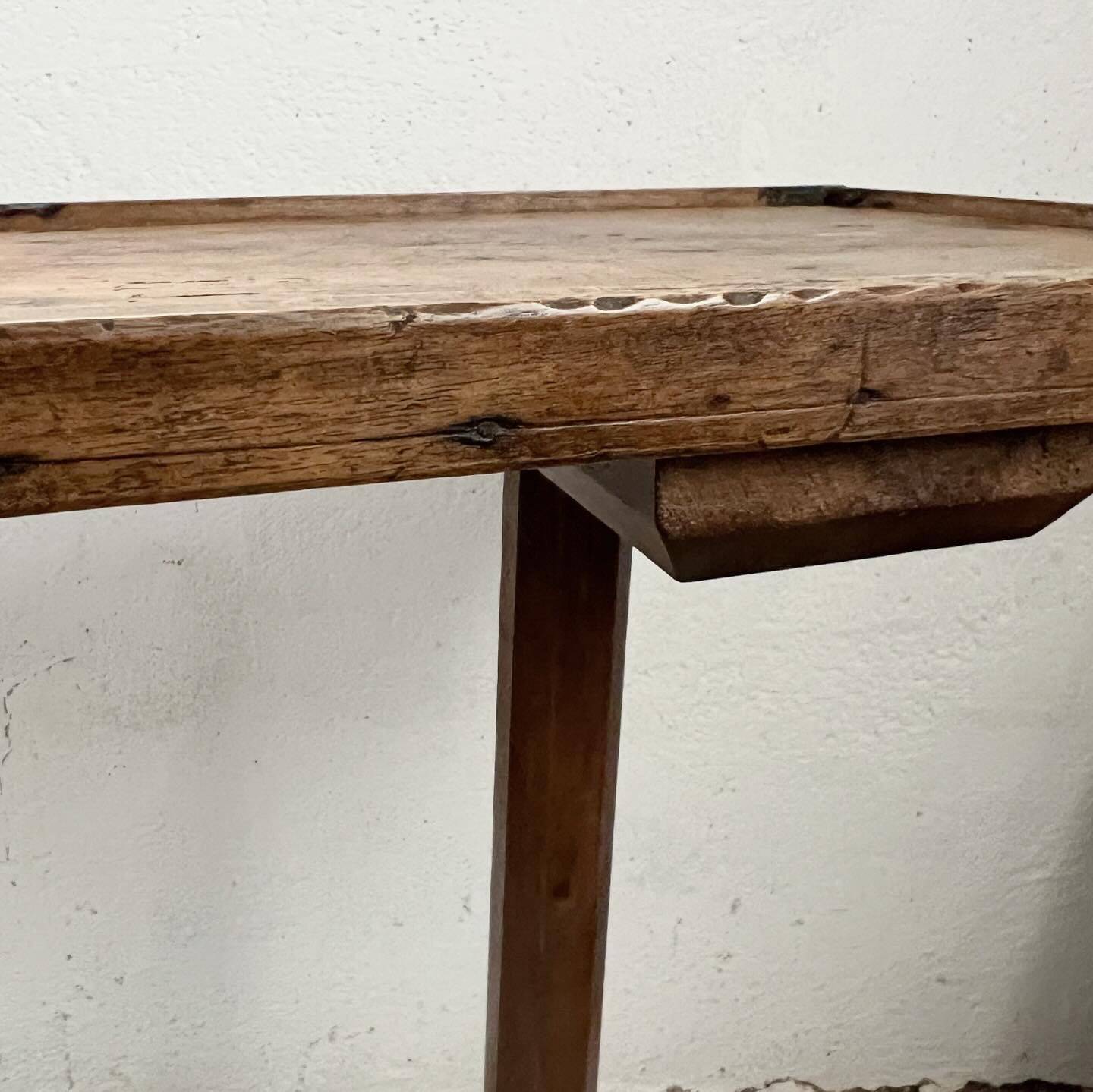 Old primitive wooden tripod pedestal table